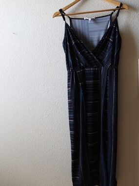 BCBGeneration Black Striped Maxi Dress with V-Neckline